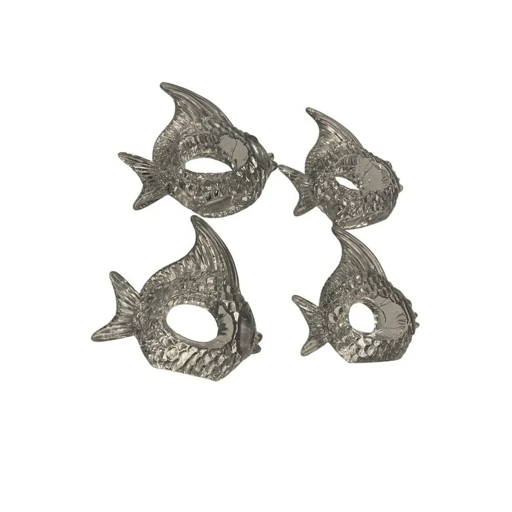 Crystal Fish Napkin Rings Set of 4, Nautical Coastal Table Decor